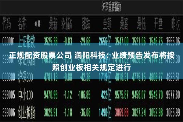 正规配资股票公司 润阳科技: 业绩预告发布将按照创业板相关规定进行
